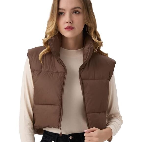 Women's Cropped Puffer Vest Lightweight Sleeveless Warm Vests For Women Winter - Picture 7 of 7